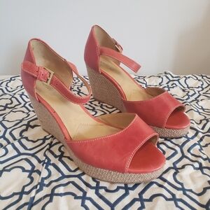 Trotters signature women black wedge espadrille slide leather upper Size 7.5